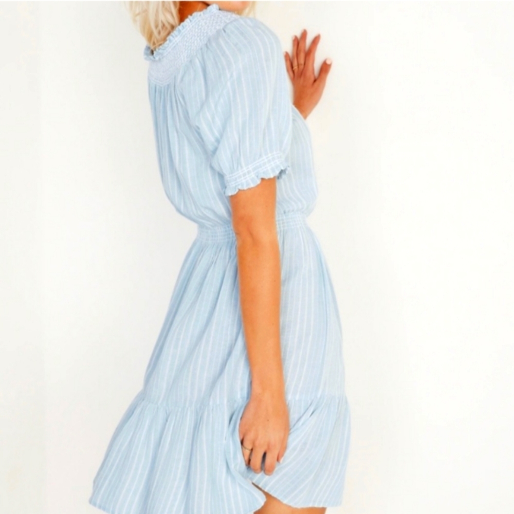 Old Navy Off the Shoulder Blue White Dobby Stripe Dress XL